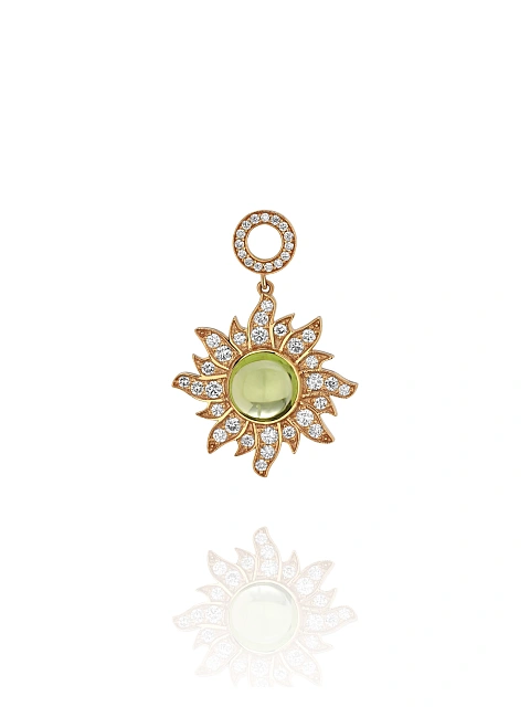 Подвеска на хупсы из желтого золота с бриллиантами и хризолитом, 1 Подвеска на хупсы из желтого золота с бриллиантами и хризолитом, 1