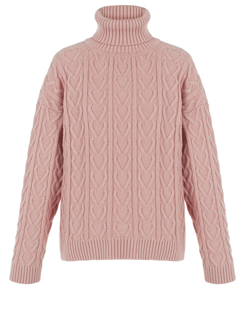 Светло-розовый свитер с косами и высоким воротом, 1