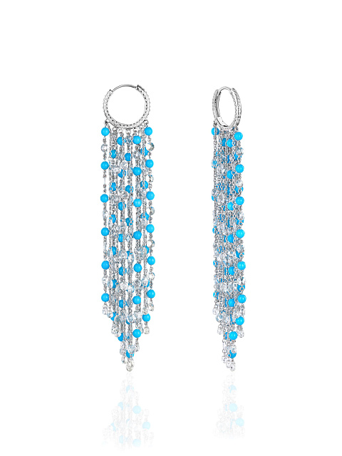 Хупсы из белого золота с бирюзой и бриллиантами, 1