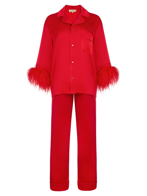 Красная шелковая пижама с боа, 1