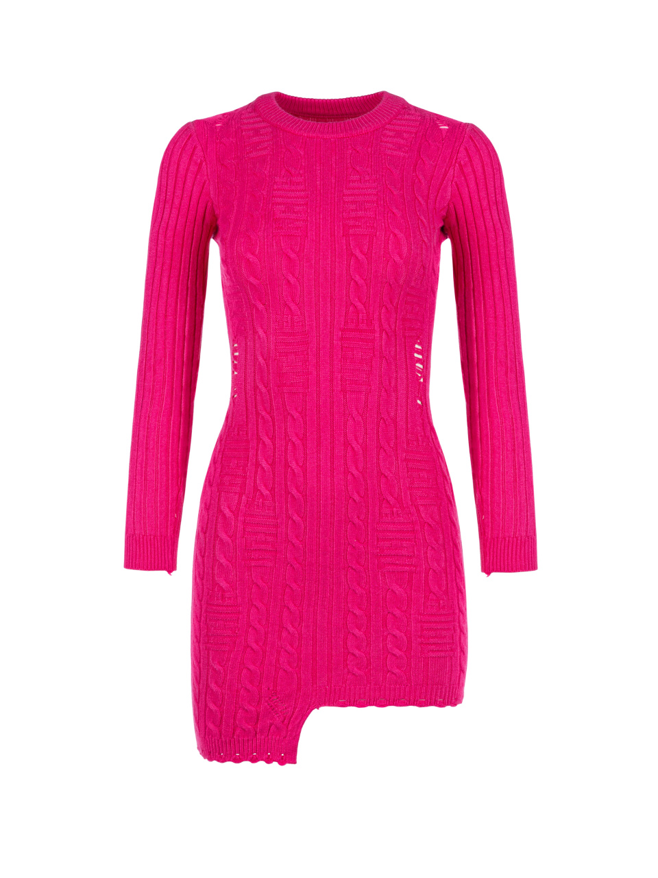 Розовое вязаное платье-мини с асимметричным подолом, 1