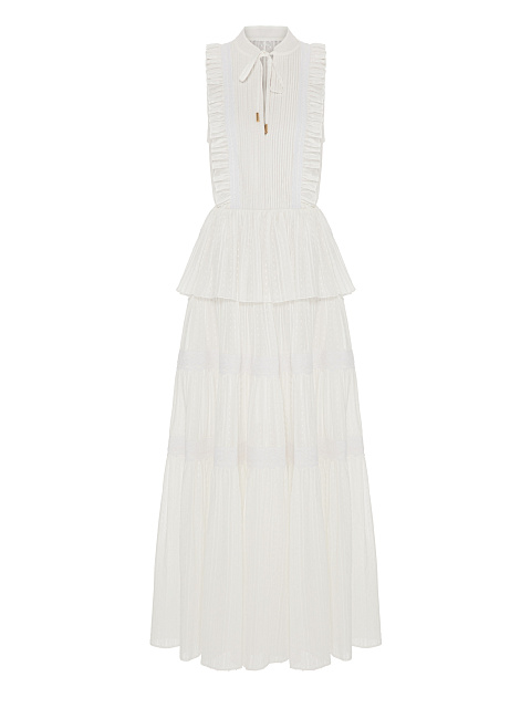 Белое платье-макси из хлопка с кружевом, 1