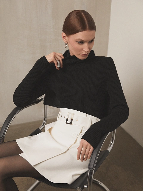 Белая юбка-мини с карманами, 4