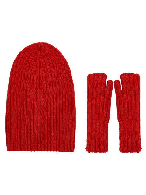 Красный комплект из шапки и митенок, 1