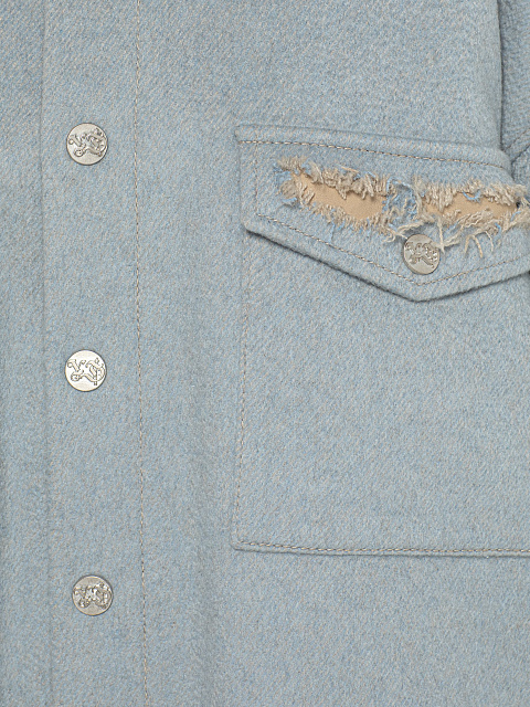 Голубая объемная рубашка из денима с отделкой из кожи, 3