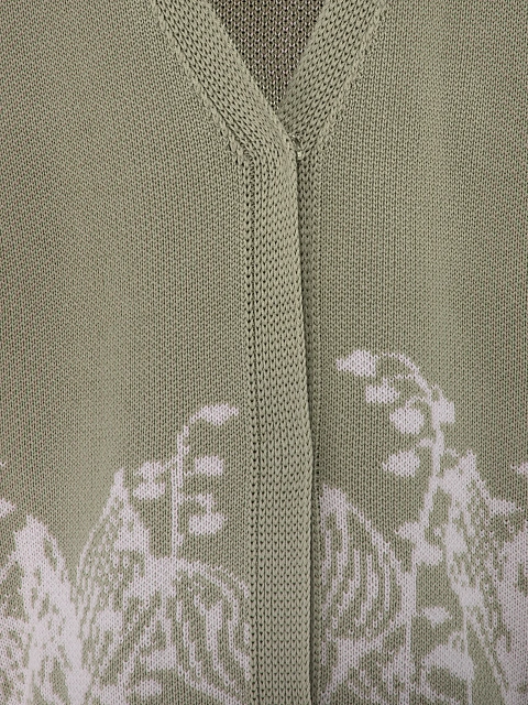 Оливковый оверсайз кардиган с ландышами, 3