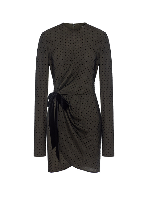 Платье-мини цвета хаки в горошек, 1