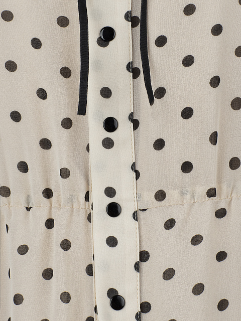 Бежевое шифоновое платье-мини в черный горошек, 4