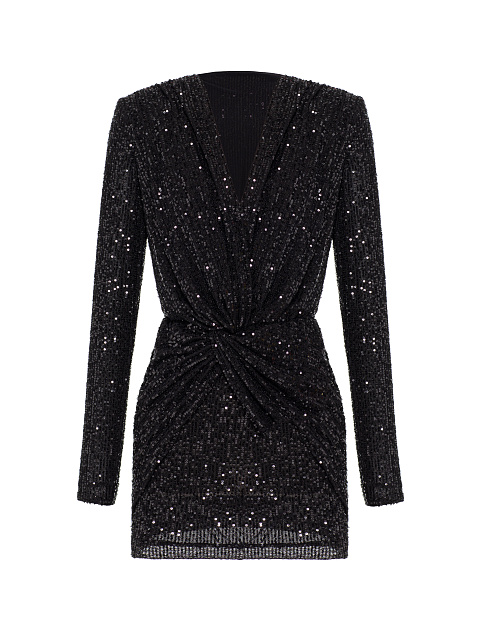 Черное платье-мини с пайетками и драпировкой, 1 Черное платье-мини с пайетками и драпировкой, 1