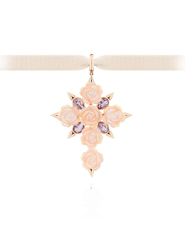 Кулон из розового золота с перламутрами и аметистами, 1