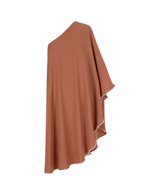 Коричневое асимметричное платье-миди со стразами, 1