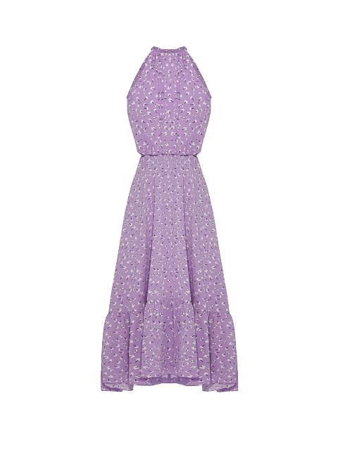 Сиреневое платье-миди из вискозы с цветочным принтом, 1