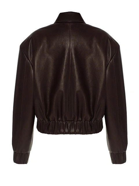 Темно-коричневая укороченная куртка из кожи, 2