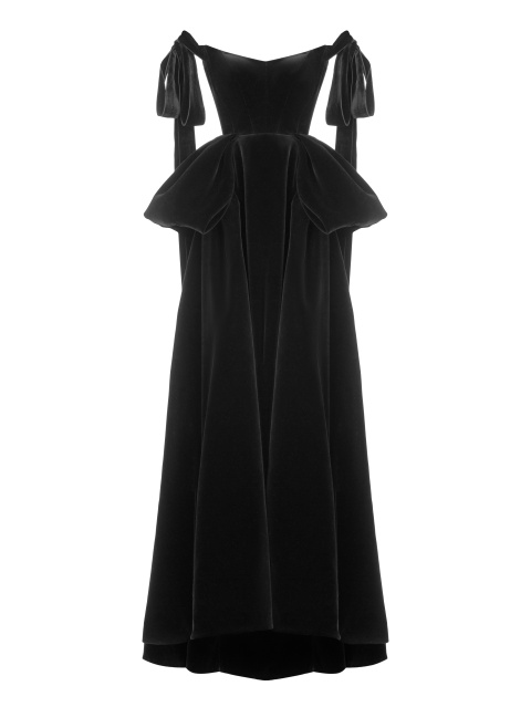 Черное бархатное платье-макси с открытыми плечами, 1