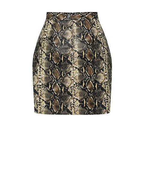 Бежевая юбка-мини из эко-кожи со змеиным принтом, 2 Бежевая юбка-мини из эко-кожи со змеиным принтом, 2
