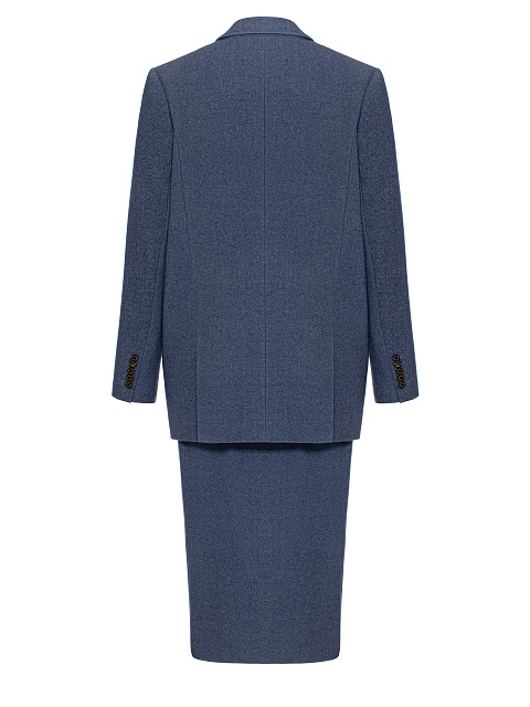 Синий шерстяной костюм-двойка с юбкой-миди, 3