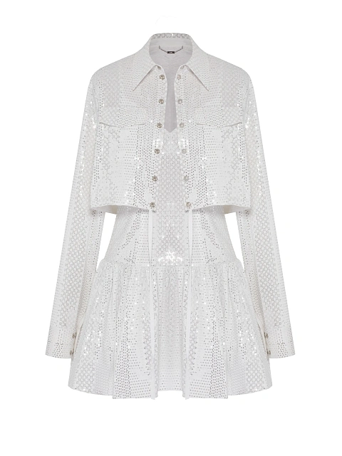 Серебристый комплект из платья-мини и рубашки в пайетках, 1