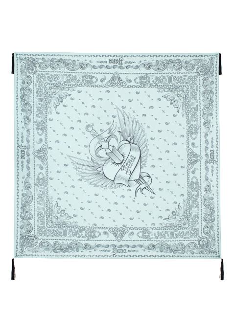 Бирюзовый шелковый платок с принтом, 1