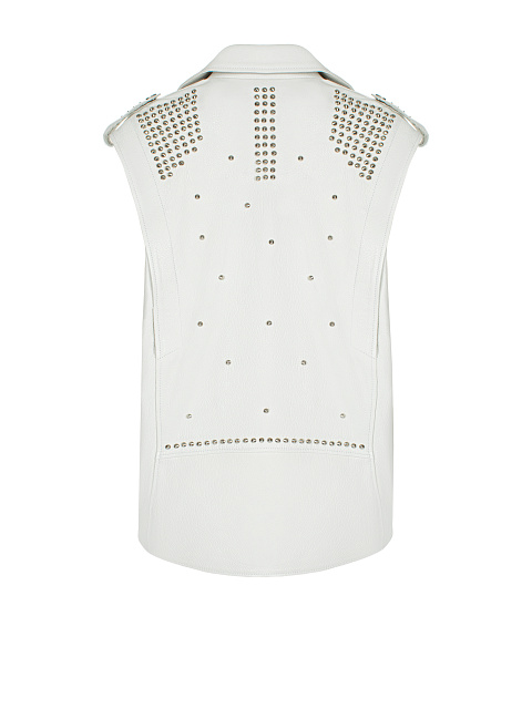 Белый кожаный жилет с подкладом из овчины и шипами, 2