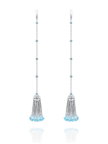 Серьги-кисти из белого золота с топазами Sky Blue, 1