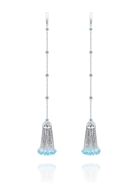 Серьги-кисти из белого золота с топазами Sky Blue, 1