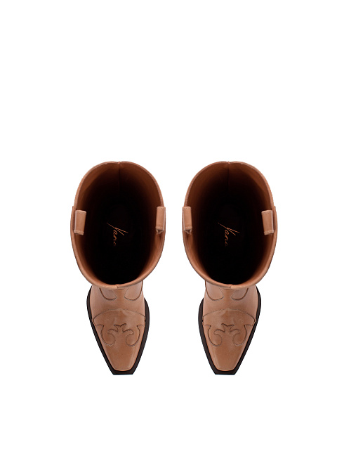 Темно-бежевые кожаные казаки с цепочкой, 4