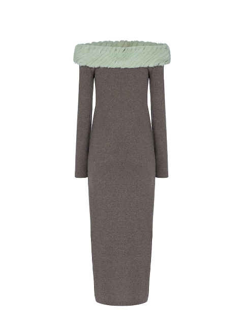 Коричневое платье из кашемира с отделкой из меха норки, 2