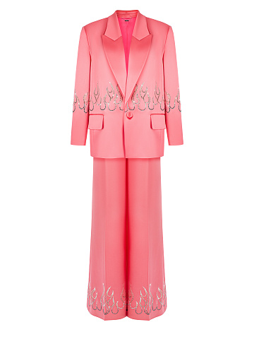 Розовый костюм-двойка из шелка со стразами, 1