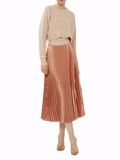 Укороченный пудрово-розовый свитер с косами, 4