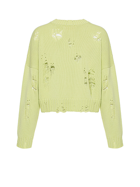 Салатовый укороченный свитер из хлопка с дырками, 2