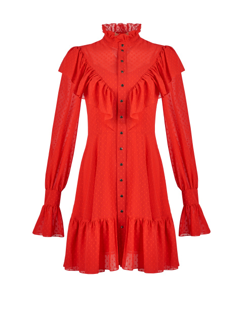 Красное платье-мини из шифона с воланами, 1