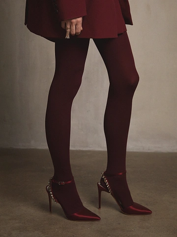 Бордовые туфли из сатина с острым мысом и стразами, 2