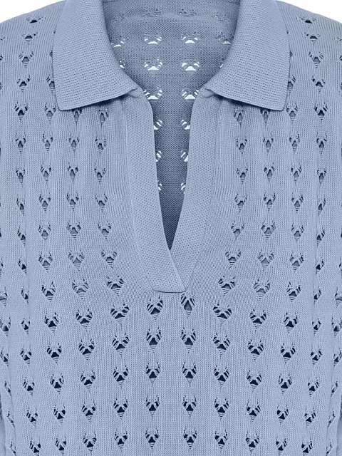 Голубой вязаный комплект из поло и шорт, 6