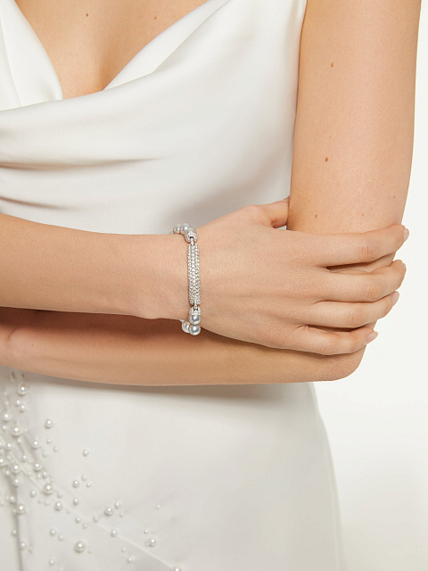 Браслет из белого золота с серым жемчугом Акойя, 2 Браслет из белого золота с серым жемчугом Акойя, 2