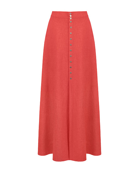 Коралловый льняной комплект из блузки и юбки-макси, 4