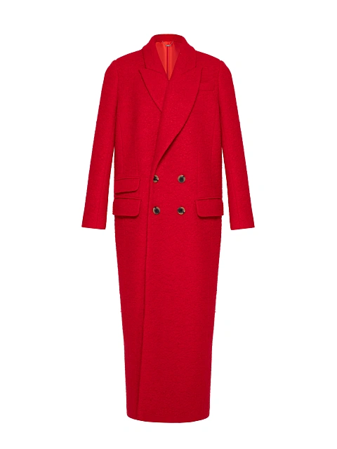 Красное двубортное пальто из шерсти букле, 1