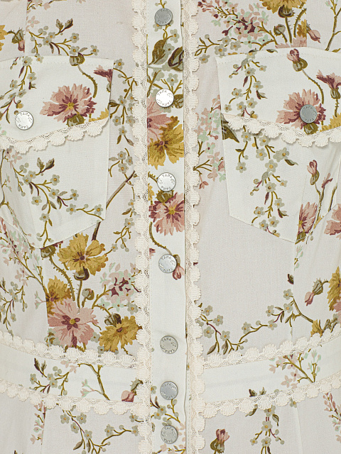 Молочное платье-мини из хлопка с цветочным принтом, 3