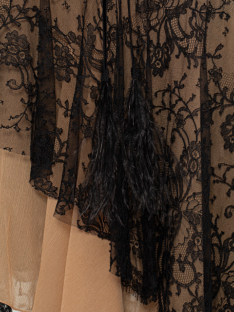 Бежевое платье-миди из шифона с черным кружевом, 4 Бежевое платье-миди из шифона с черным кружевом, 4