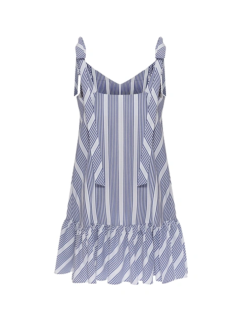 Синее платье-мини из хлопка в полоску, 2