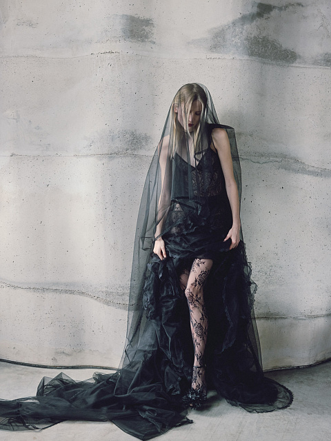 Черное платье-макси из сетки с кружевом, 2