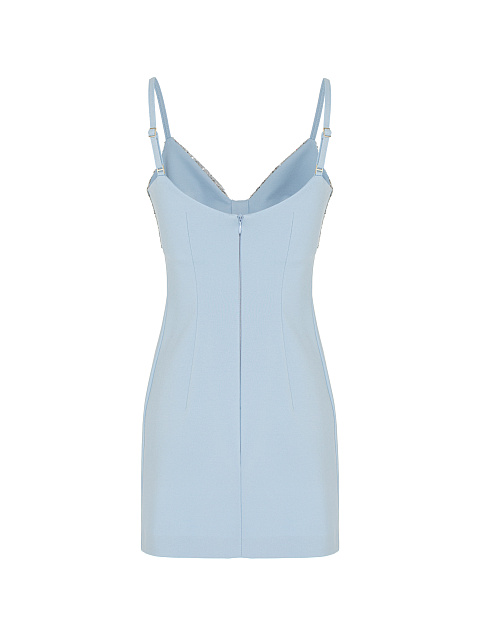 Голубое трикотажное платье-мини с серебристыми пайетками, 2