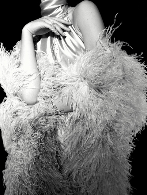 Серый жакет из перьев с эффектом деграде, 9