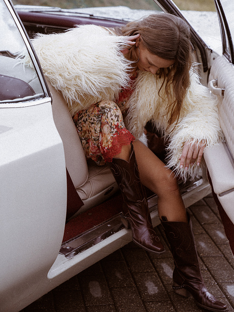 Темно-коричневые кожаные казаки с цепочкой, 5