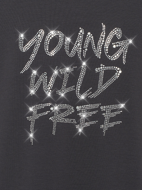 Темно-серый хлопковый лонгслив с фигурным низом и серебристыми стразами, 3