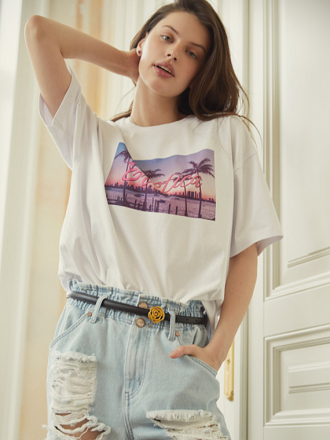 Белая хлопковая футболка с принтом, 4