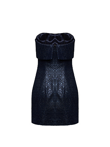 Синее платье-мини с металлическим блеском и змеиным принтом, 2