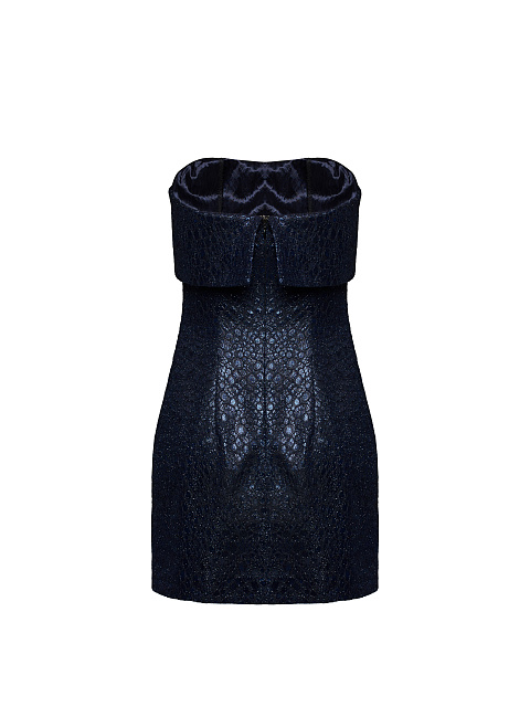 Синее платье-мини с металлическим блеском и змеиным принтом, 2