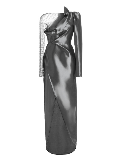 Асимметричное платье из стальной органзы, 1