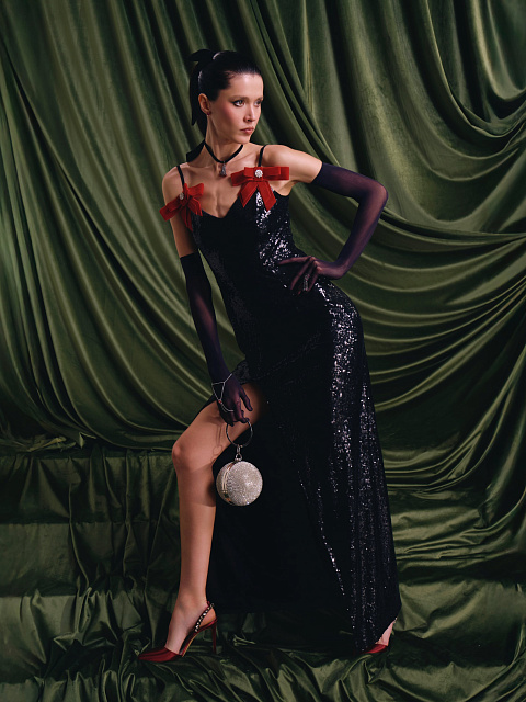 Черное платье-макси в пайетках, 4