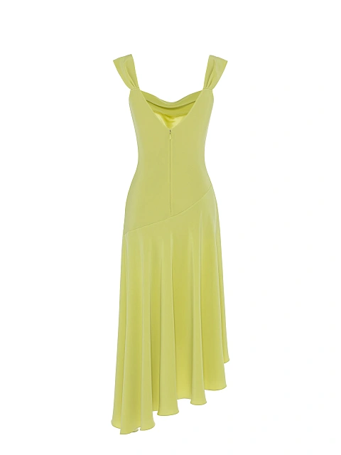 Салатовое платье-миди из шелка с асимметричной юбкой, 2